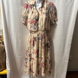 Cynthia Steffe Floral Midi Dress in Cream and Pink